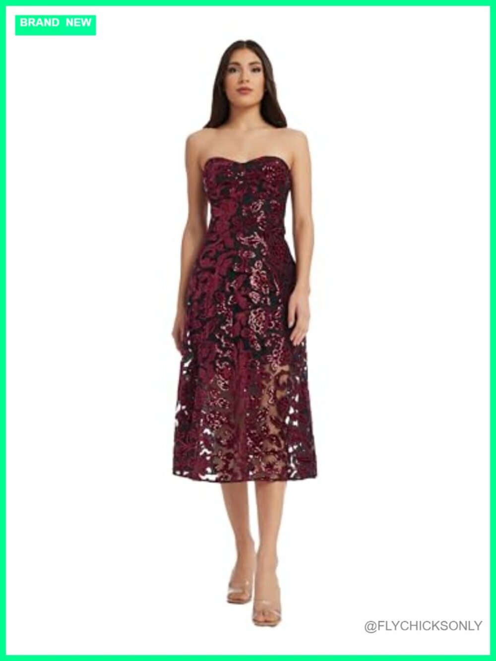 Fit and Flare Midi Dress Sleeveless Sweetheart Sequin Embroidered Cocktail